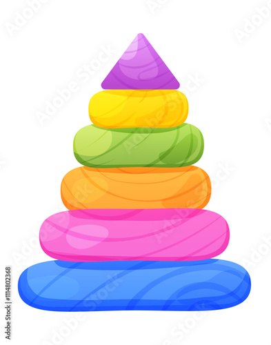 Montessori wooden pyramid with color rings on transparent background