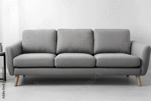 Modern grey sofa in minimalist living room home decor contemporary style bright and airy environment front view comfort concept