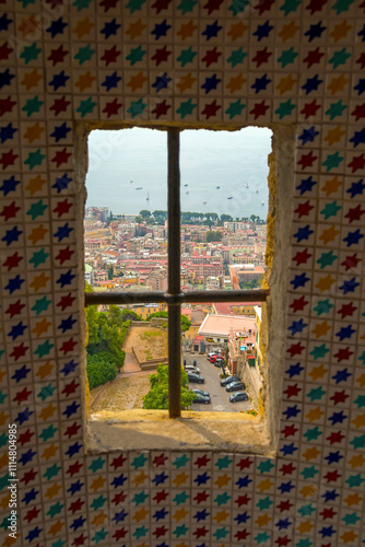 Obraz na płótnie Captured from Sant'Elmo Castle, this photo reveals Naples’ vast cityscape, historic architecture, and iconic Mount Vesuvius framed by the Italian sky w salonie