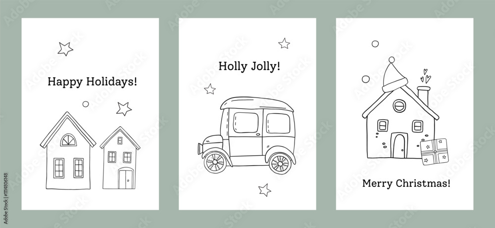 Obraz premium Greeting cards vector set with Christmas toys illustration