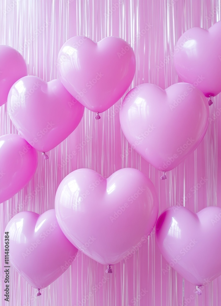 A vibrant close-up showcasing a cluster of pink heart-shaped balloons, perfect for celebrating love and affection on Valentine's Day. A vibrant close-up showcasing a cluster of pink heart-shaped balloons, perfect for celebrating love and affection on Valentine's Day.