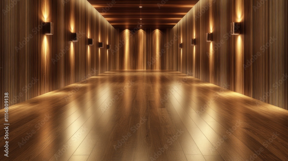 Fototapeta premium Wooden Corridor with Warm Lighting