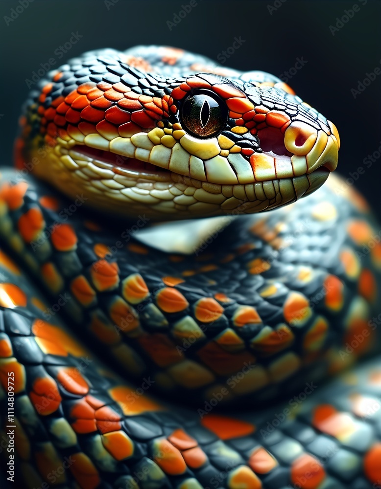 Obraz premium Vibrant close-up of a snake's head with colorful scales