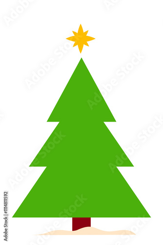 Woods, pine tree, fir, Christmas tree with a bright yellow star. Colorful, flat vector illustration on transparent background. Vertical layout perfect for social media, card, banner or article. Design photo