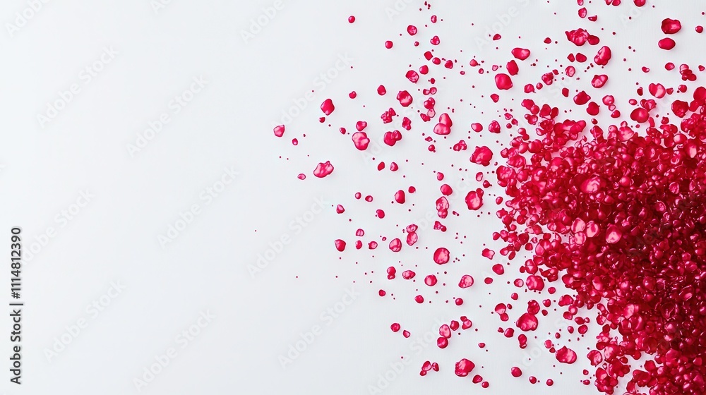 Fototapeta premium A white table topped with red confetti and a white table covered in lots of red confetti