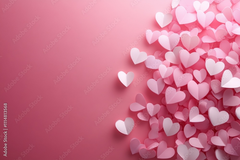 Scattered hearts in various sizes create a romantic and festive atmosphere against a soft pink background, perfect for Valentine's Day celebrations. Scattered hearts in various sizes create a romantic and festive atmosphere against a soft pink background, perfect for Valentine's Day celebrations.