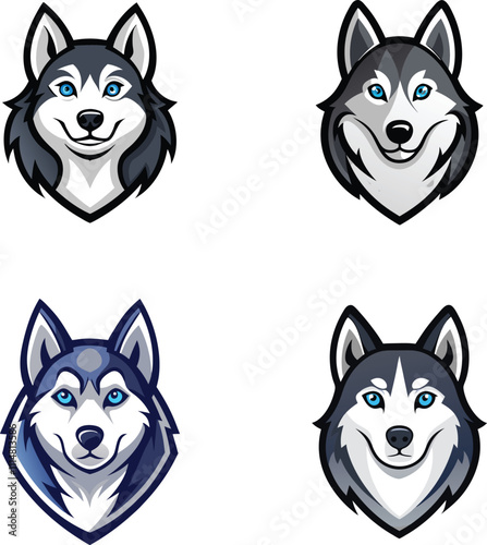 Husky Dog Mascot Logo Set