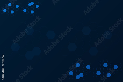 Dark Blue technology background with connected hexagon. Free Space template with blank area for creative and design.
