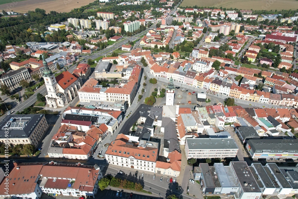 Obraz premium Vyskov is a town in the South Moravian Region of the Czech Republic,Europe,historic town centre is well preserved and is protected as urban monument zone,aerial panorama cityscape view 