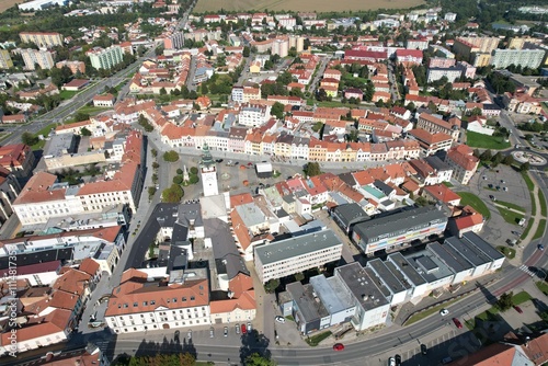 Vyskov is a town in the South Moravian Region of the Czech Republic,Europe,historic town centre is well preserved and is protected as urban monument zone,aerial panorama cityscape view	
 photo