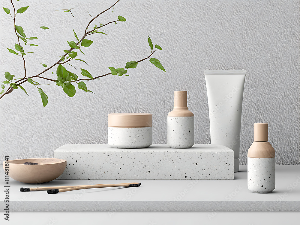Naklejka premium Highresolution product packaging mockups for a natural cosmetics line, featuring ecofriendly materials and minimalist design, perfect for branding presentations