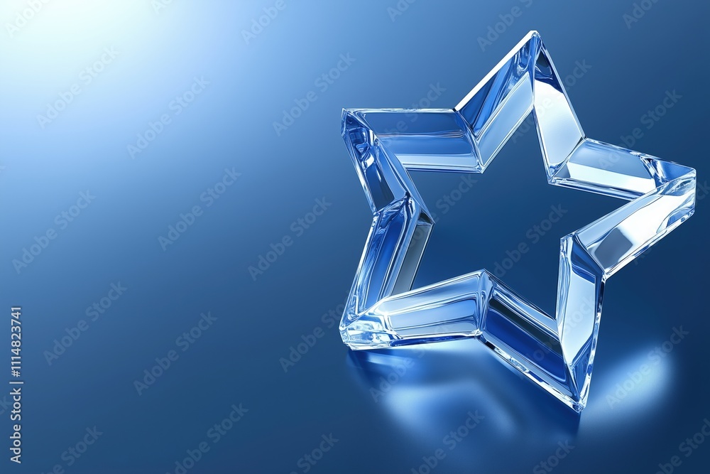 Crystal star on a blue reflective surface Crystal star on a blue reflective surface