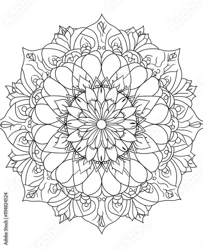 Intricate Mandala Line Art Design on White Background