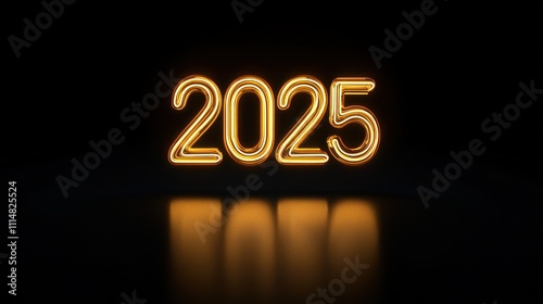 neon glow 2025 sign in darkness symbolizing new year's eve excitement