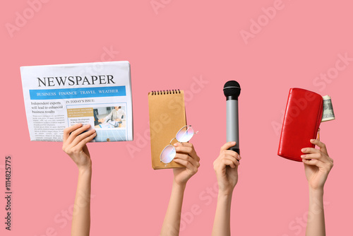 Female hands with newspaper...
