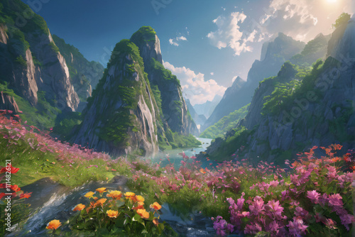landscape with flowers