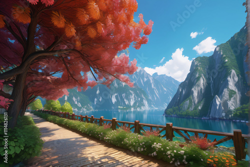 landscape with lake and mountains