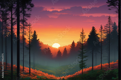 sunset in the forest