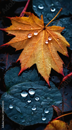 autumn leaves on water