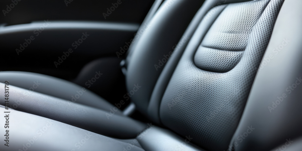 Close-up of the seat upholstery in the car interior. Quality waterproof perforated breathable seat covering. Close-up of the seat upholstery in the car interior. Quality waterproof perforated breathable seat covering.