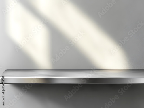 Wallpaper Mural Silver steel countertop, empty shelf, realistic mockup of table top, kitchen counter on gray background with spot light, bar desk surface in foreground Torontodigital.ca