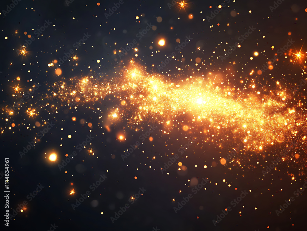 Obraz premium Sparks and embers flying up in the dark sky, creating a dazzling light effect on a black background