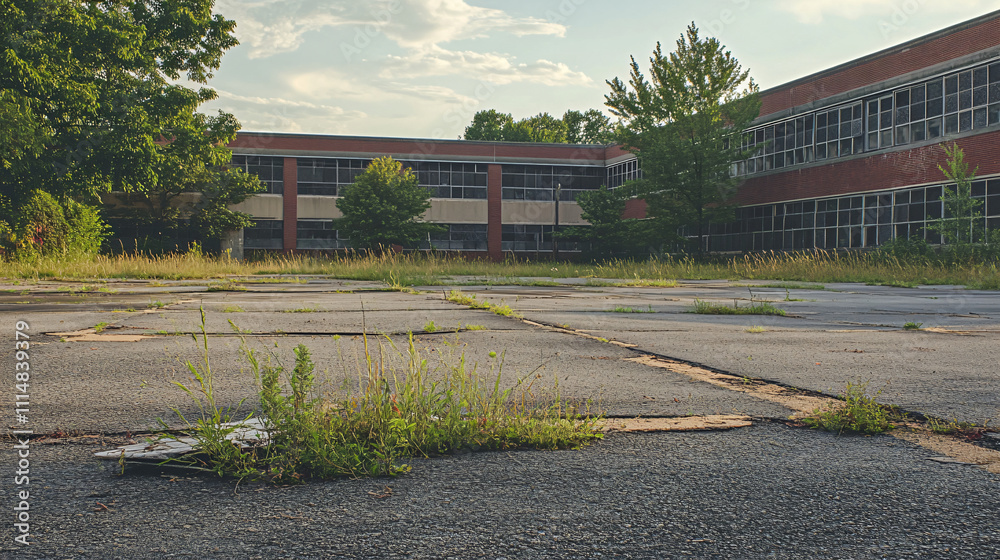 A deserted parking lot outside a