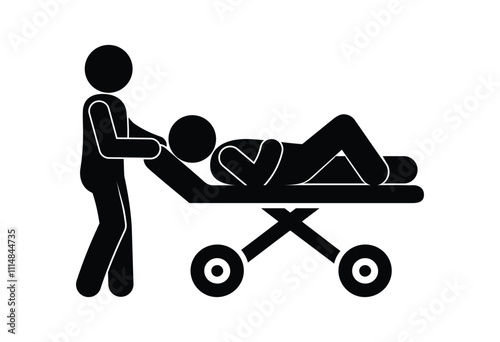 man lying on medical gurney, ambulance, stick figure man icon, stickman paramedic, patient transportation, isolated on transparent background