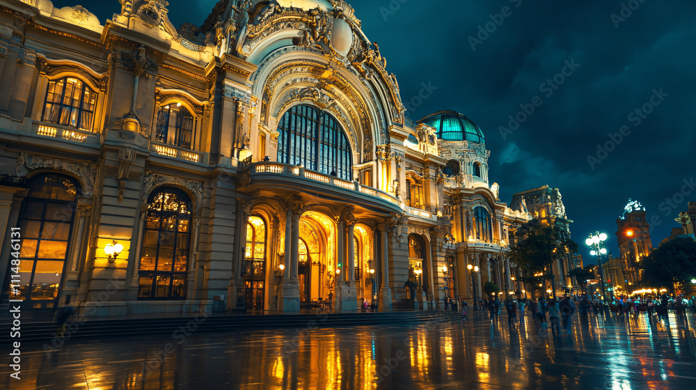 Fototapeta premium A grand theater showcasing ornate architecture and vibrant cultural events.