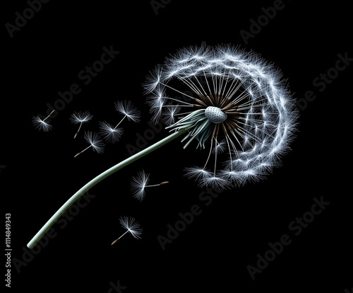 Dandelion seeds carried by the wind representing peace and freedom photo