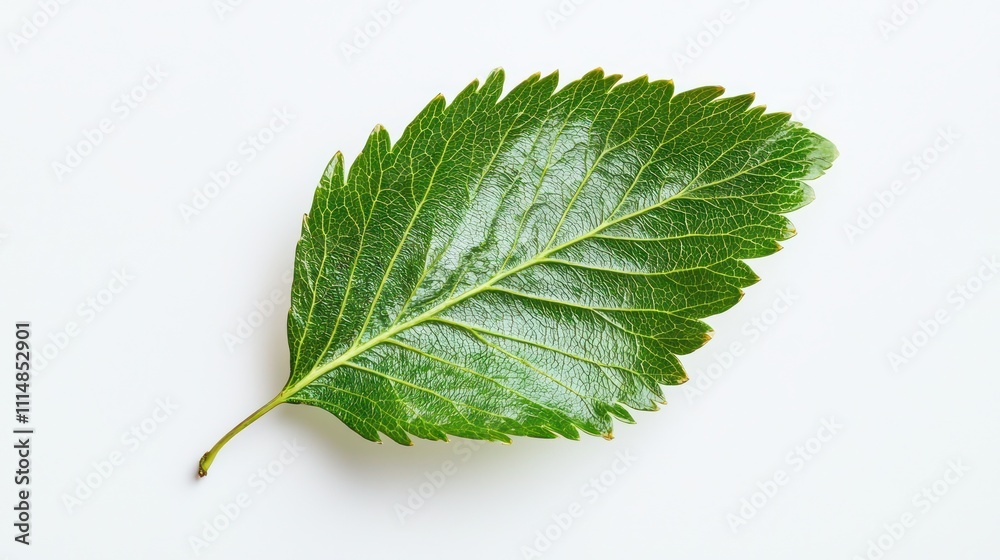 Fototapeta premium Fresh hawthorn leaf isolated on a clean white background