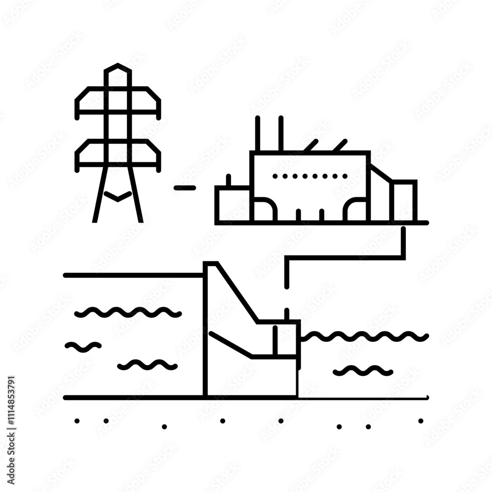 Obraz premium hydroelectric plant power line icon vector. hydroelectric plant power sign. isolated contour symbol black illustration