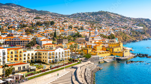 Panoramic view of the capital of Madeira island Funchal, Portugal 