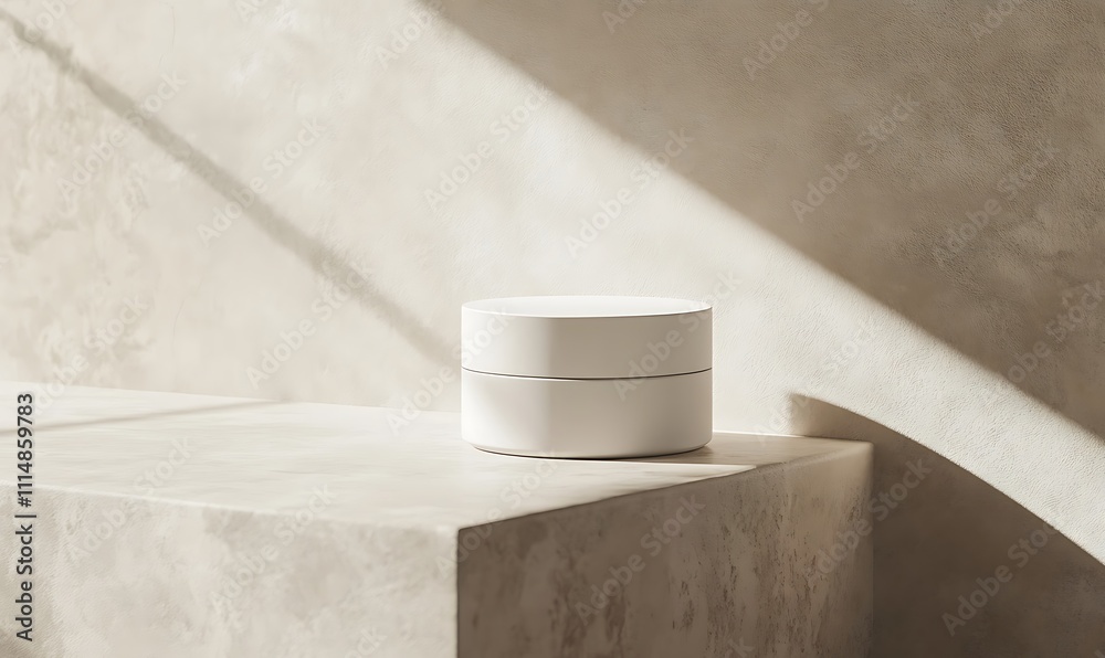 A minimalist white container sits on a textured surface, illuminated by soft natural light. A minimalist white container sits on a textured surface, illuminated by soft natural light.