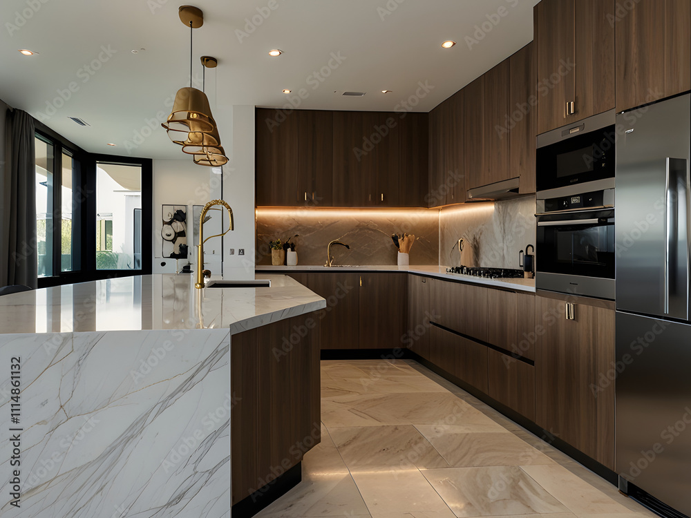 Kitchen Space in New Luxury Home with High-End Features and Luxurious Details
