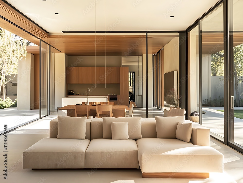 Fototapeta premium Modern Elegance: A Contemporary Living Room with Sophisticated Accents