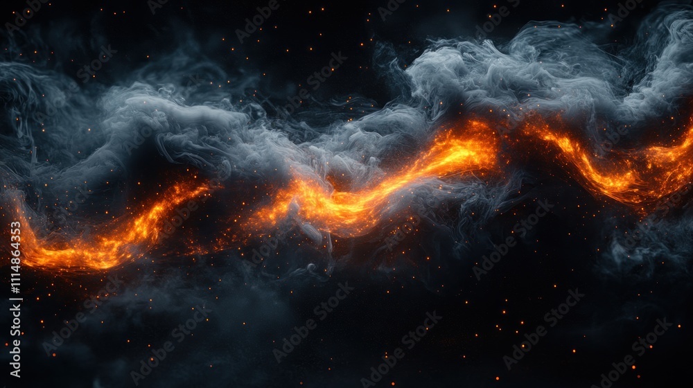 Fototapeta premium Abstract fiery smoke wave on dark background.