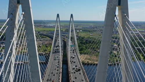 Cable-stayed bridge with cars photo