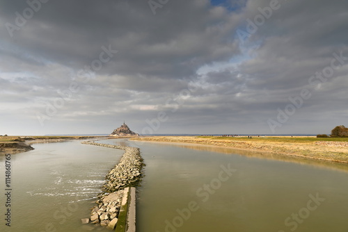 Le Mont-Saint-Michel Abbey on a tidal island of the homonymous bay, granite outcrop at the mouth of the canalized Couesnon River. Normandy-France-064 photo