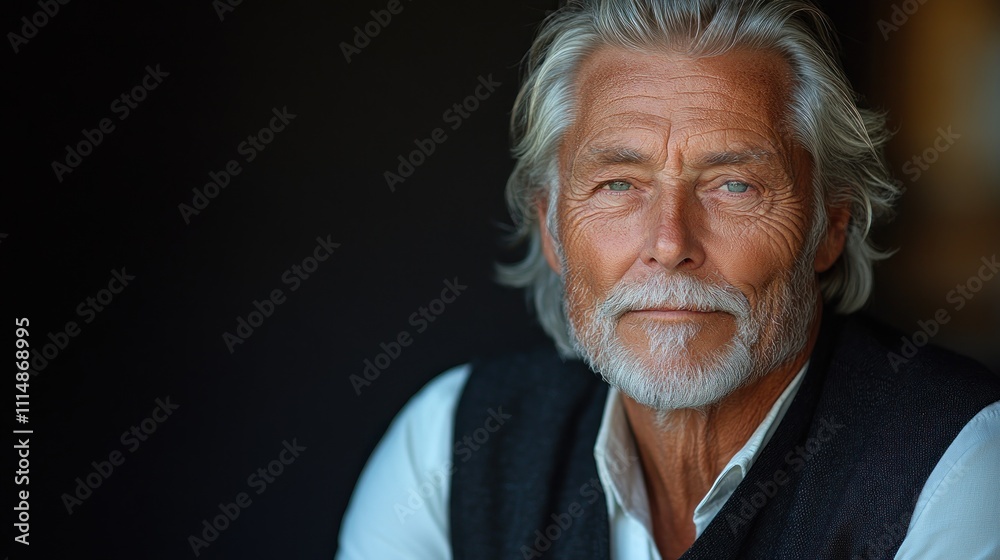 Close-up portrait of a handsome senior man with gray hair and beard, looking directly at the camera. Close-up portrait of a handsome senior man with gray hair and beard, looking directly at the camera.