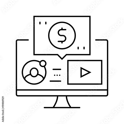 webinar monetization line icon vector. webinar monetization sign. isolated contour symbol black illustration