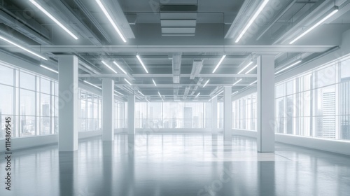 Wallpaper Mural Modern empty office space with city view, bright lighting, and high ceilings. Torontodigital.ca