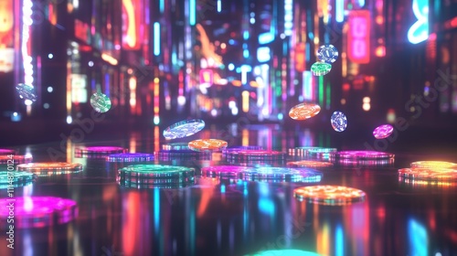 Wallpaper Mural Neon city street with colorful chips falling. Torontodigital.ca