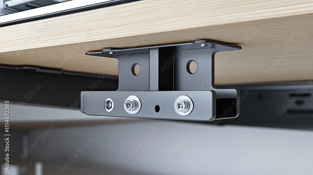 Obraz premium Black Metal Mounting Bracket for Desk Installation Under Surface