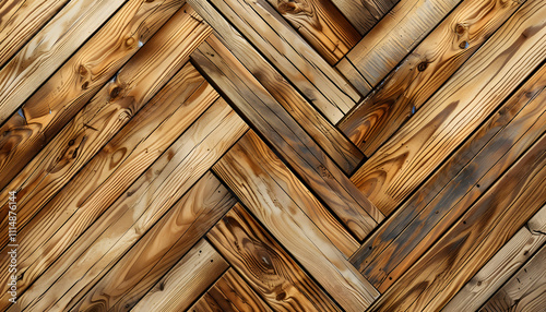 Detailed close-up of a wooden herringbone pattern showcasing rich tones and textures.