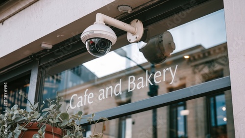 Security Camera Installed at Cafe and Bakery with Urban View