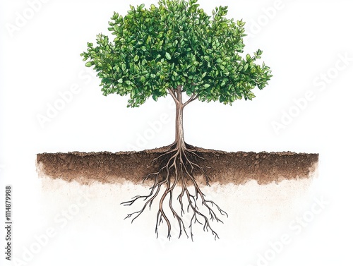 Illustration of a cross-sectional tree diagram showing water flow nature educational infographic studio environment aerial view plant biology concept