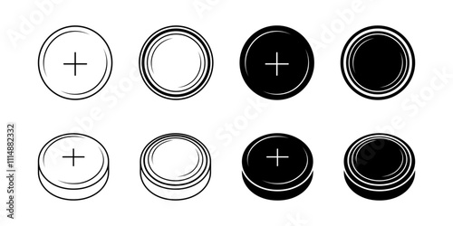 Button, coin, or watch cells icon set