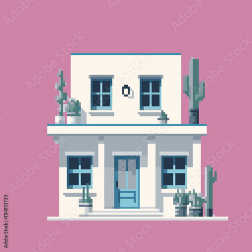 Greek style pixel art house