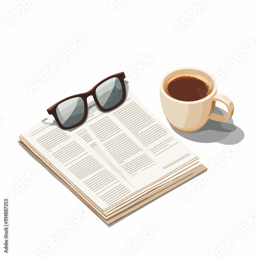 Modern Isometric Newspaper, Coffee Mug, and Glass Design